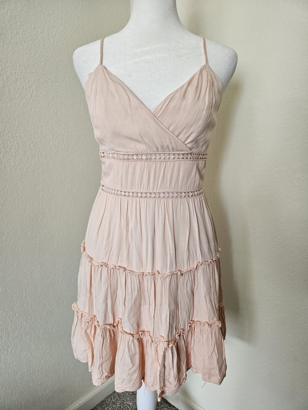 Blush Pink Spaghetti-Strap Tiered Mini Dress